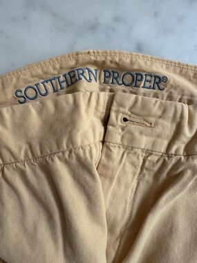 Southern Proper Tan Chinos with Blue Embroidered Logo